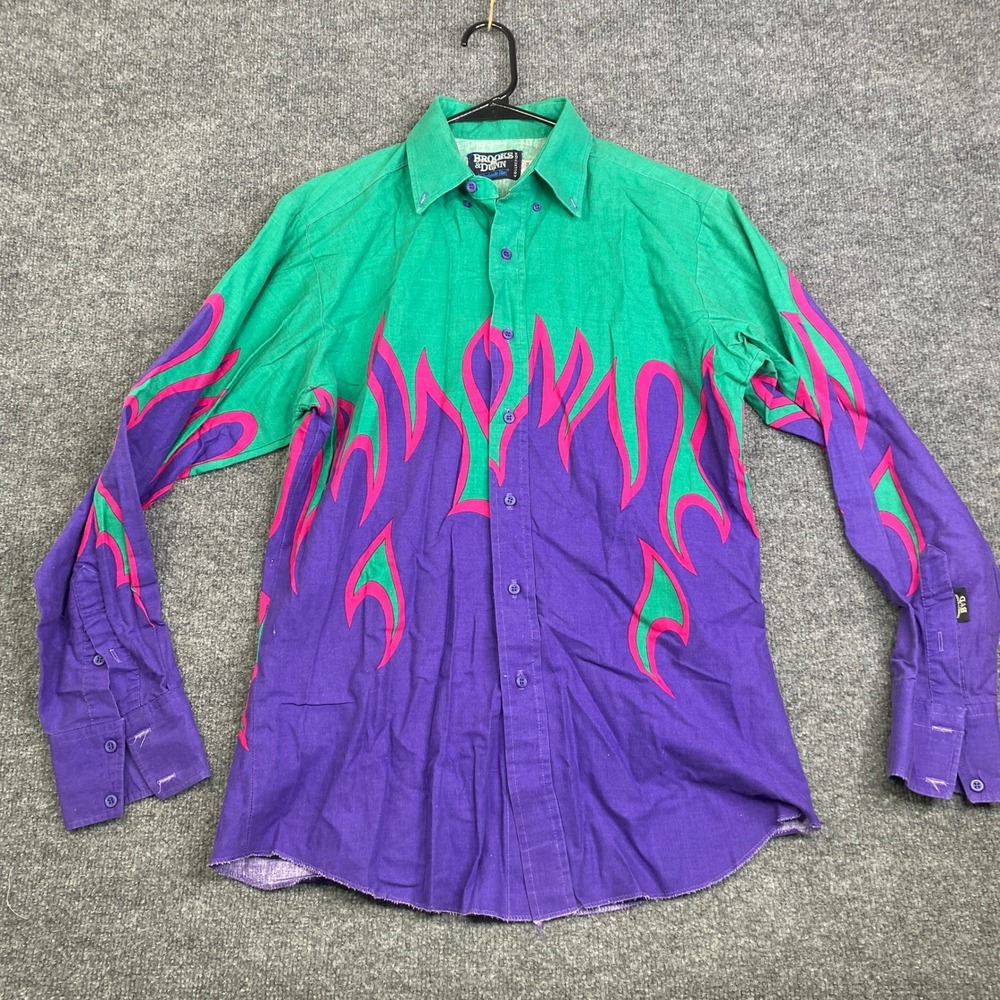 Brooks & Dunn Panhandle Slim Mens Western Flame Shirt Purple Green 15.5x34